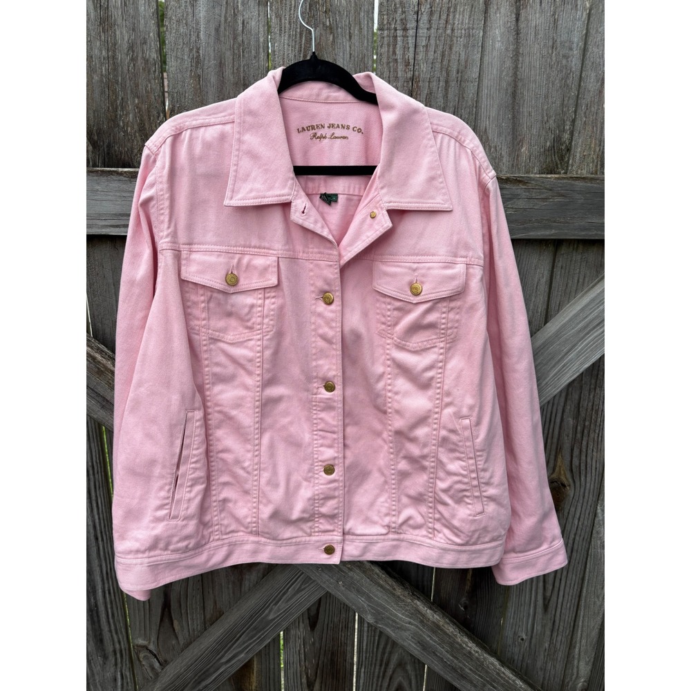VTG Lauren Ralph Lauren Pink Denim Trucker Jacket Womens 3X Plus Cotton Stretch